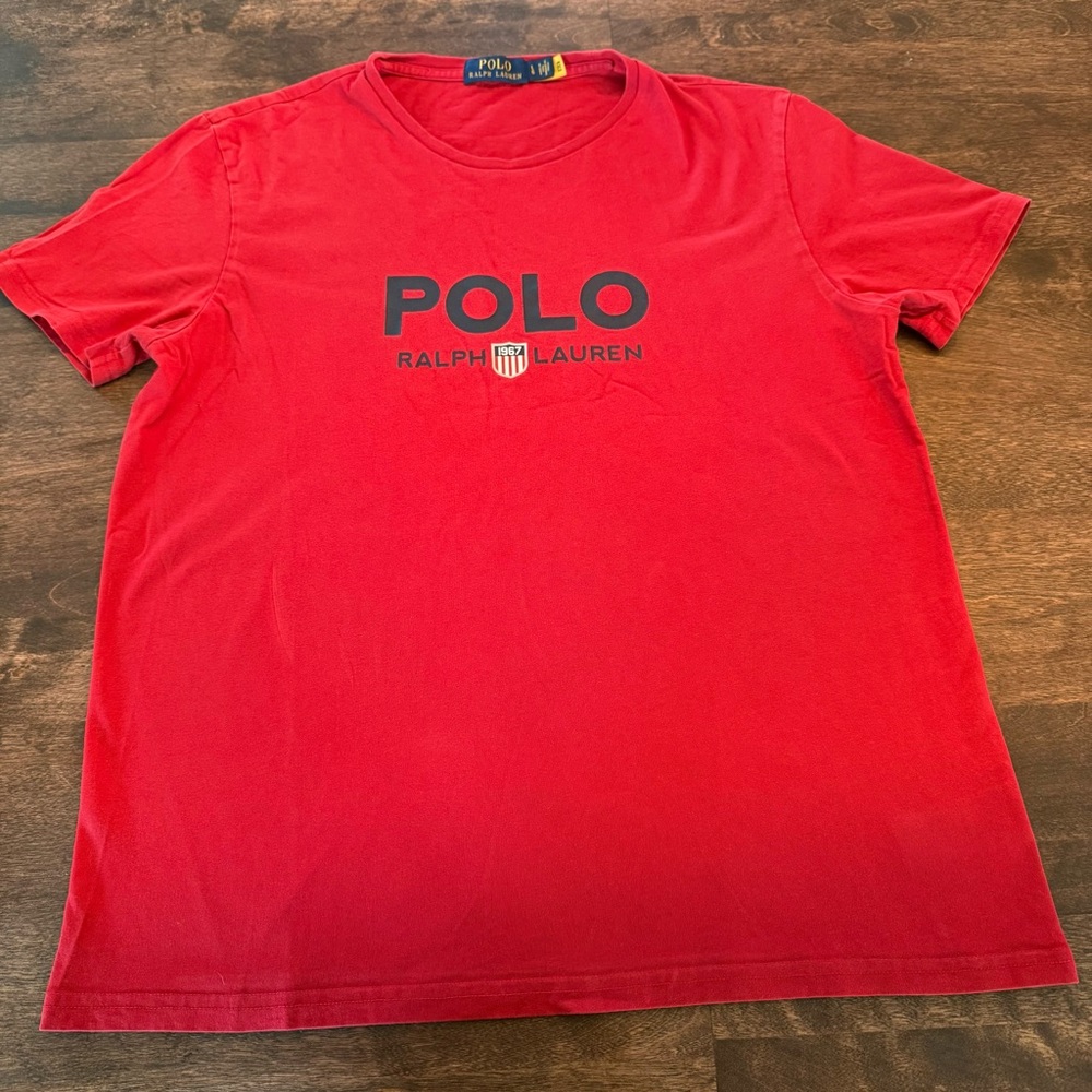 Ralph Lauren Red Crewneck Tee with Contrasting Logo Tag